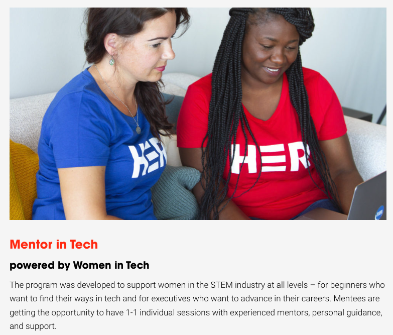 Screenshot of Women in Tech's Mentorship Program description