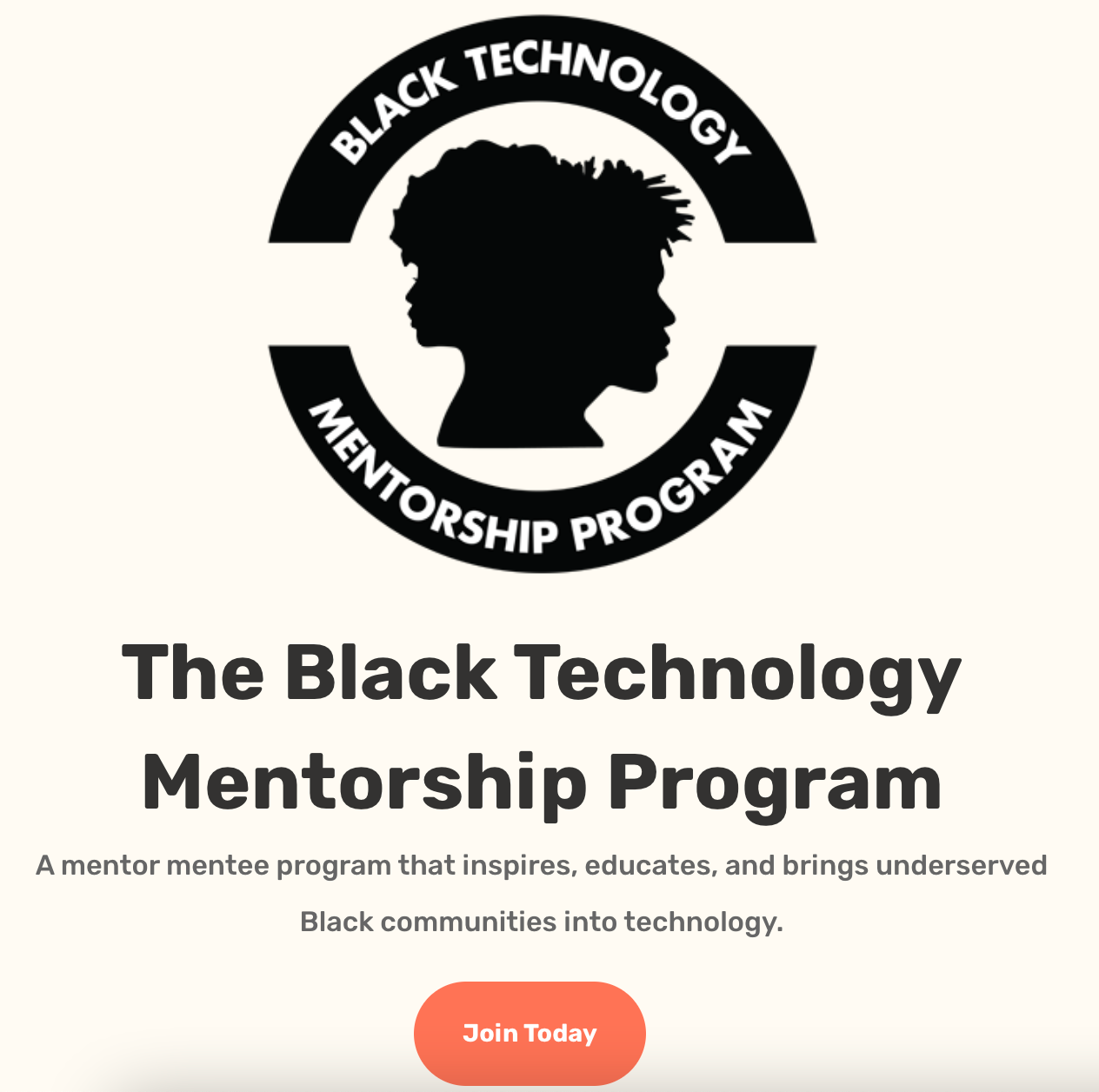 Screenshot of Black Technology Mentorship Program's home page
