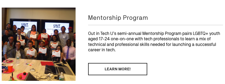 Screenshot of the description of Out in Tech U's Mentorship Program